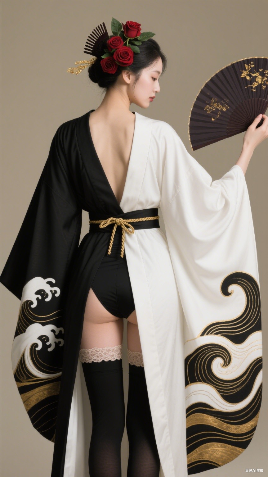 Black and white Japanese-style robe