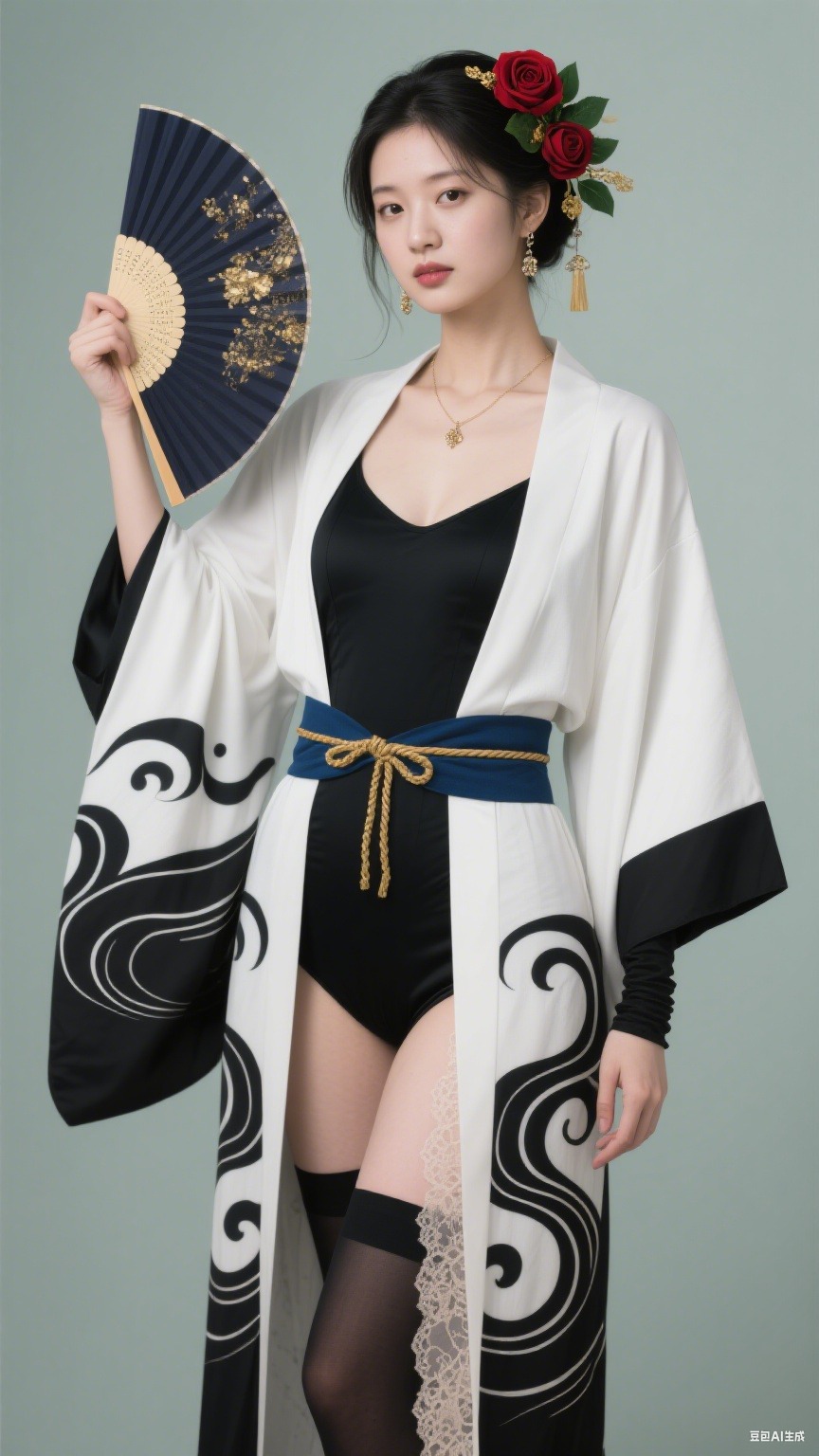 Black and white Japanese-style robe