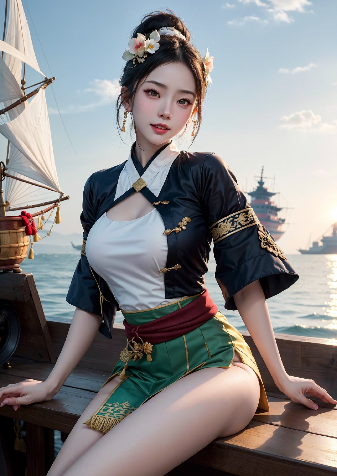 Oriental girl sailing to the West