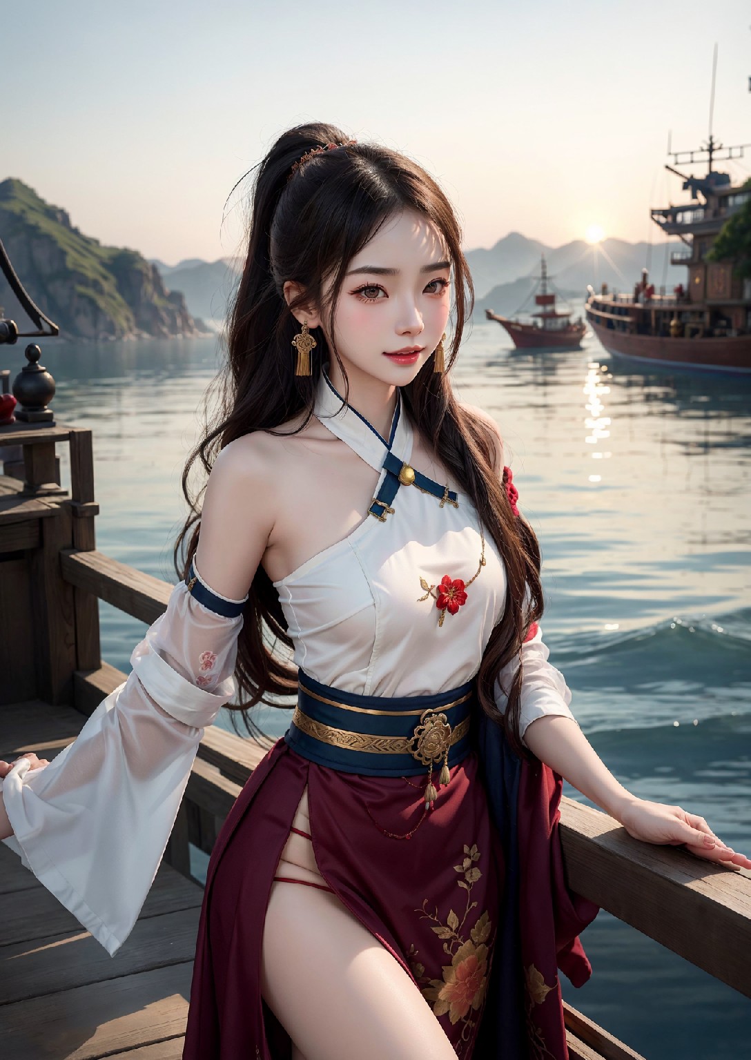 Oriental girl sailing to the West