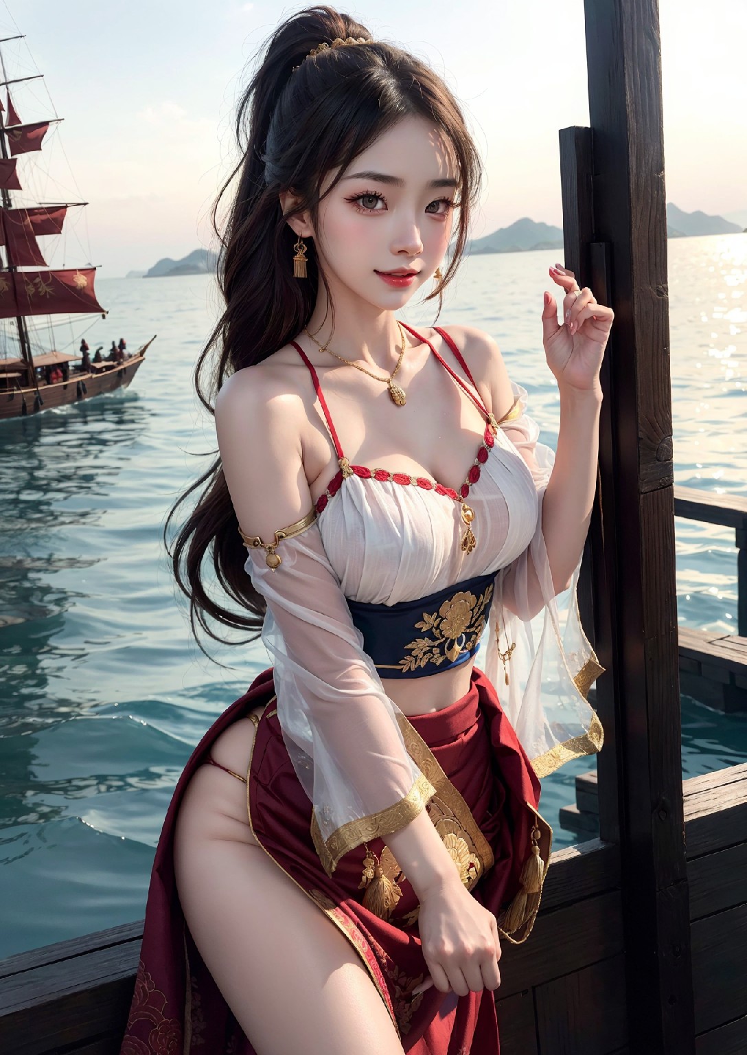Oriental girl sailing to the West