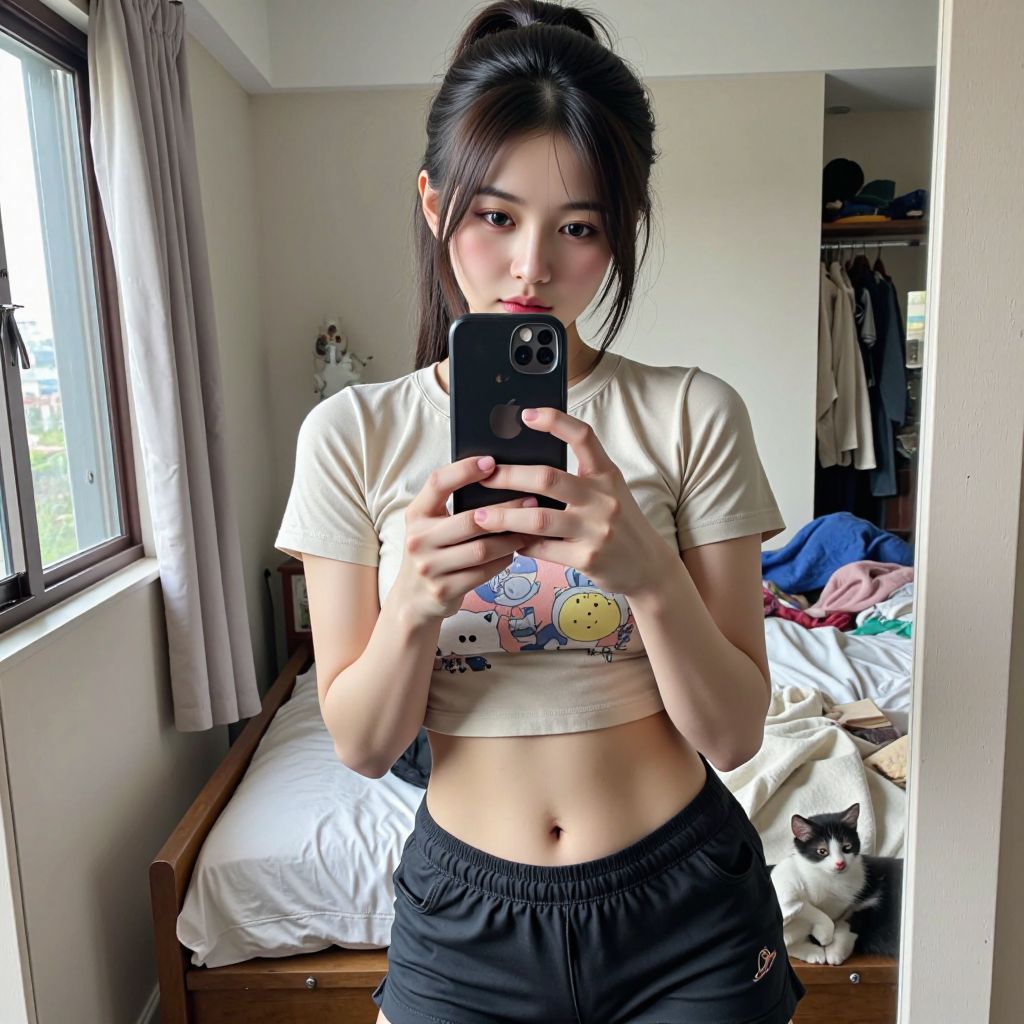 Girl takes selfie in her room