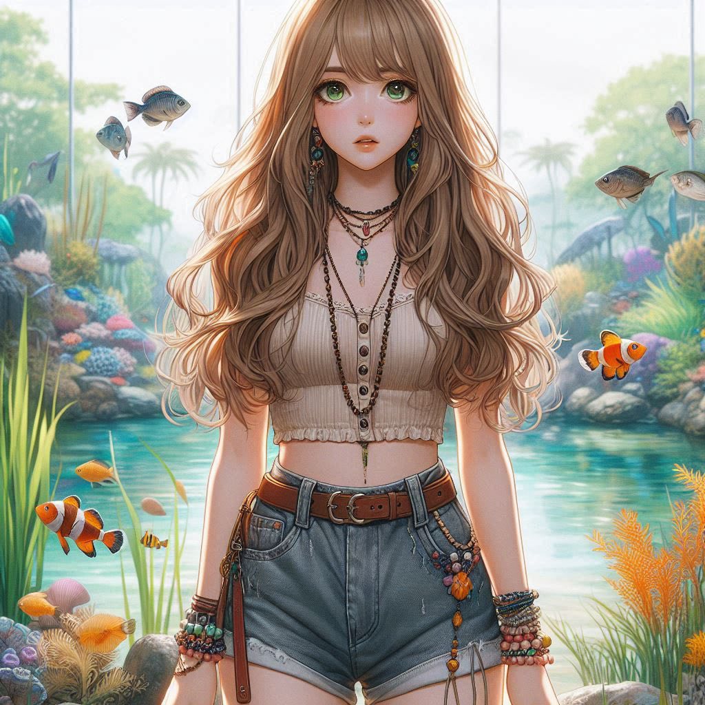 水族館前的少女