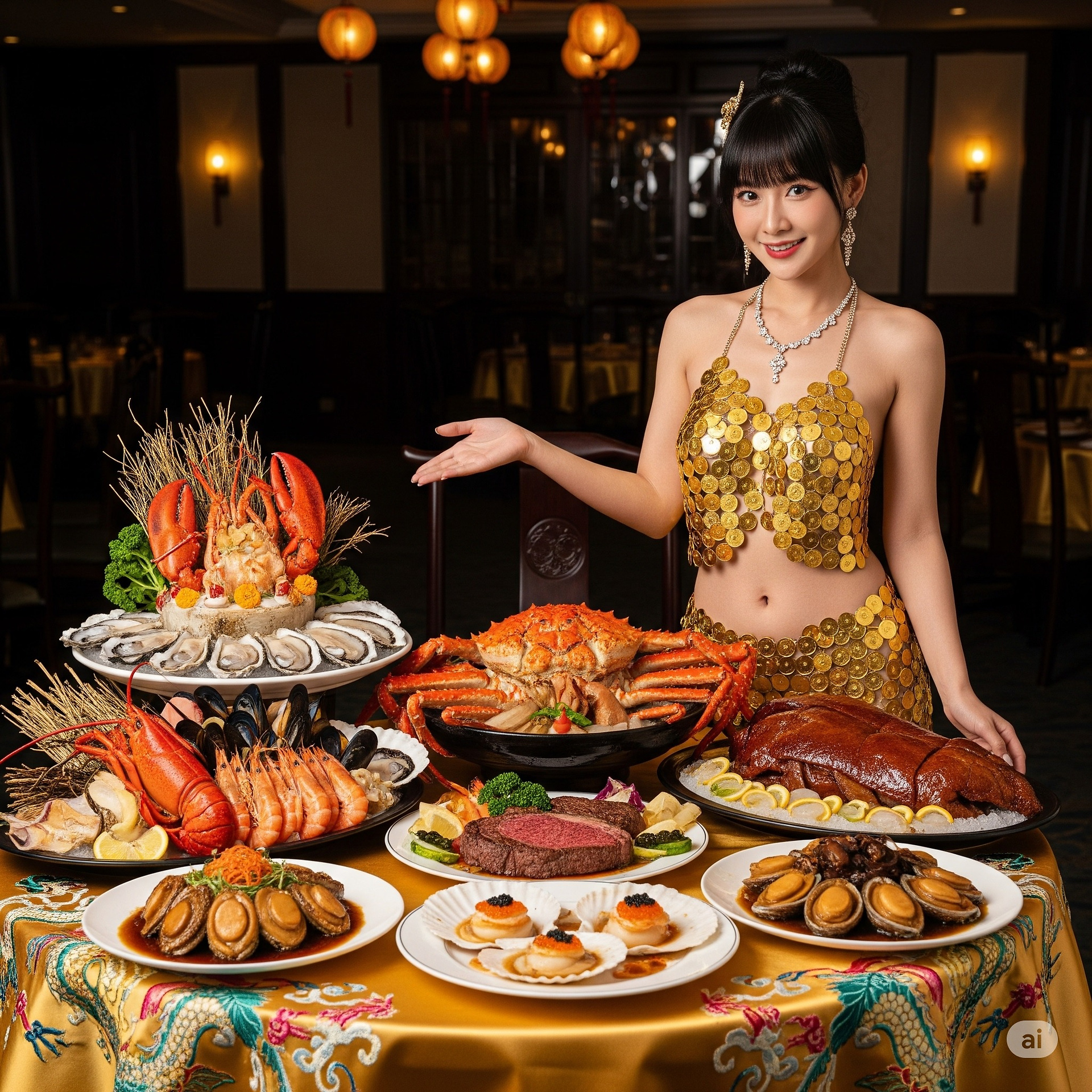 A special restaurant. A special waitress introduces the dishes in person