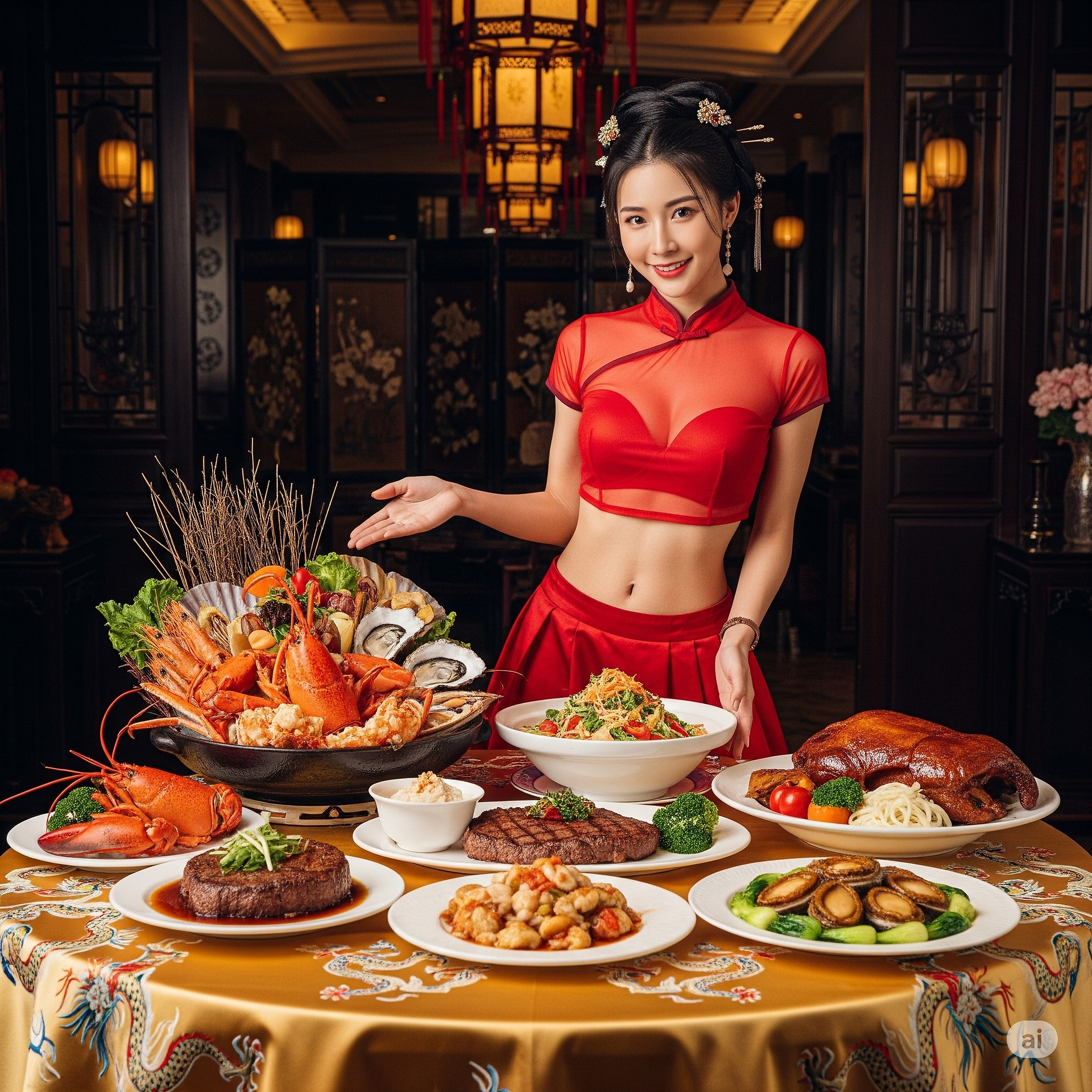 A special restaurant. A special waitress introduces the dishes in person