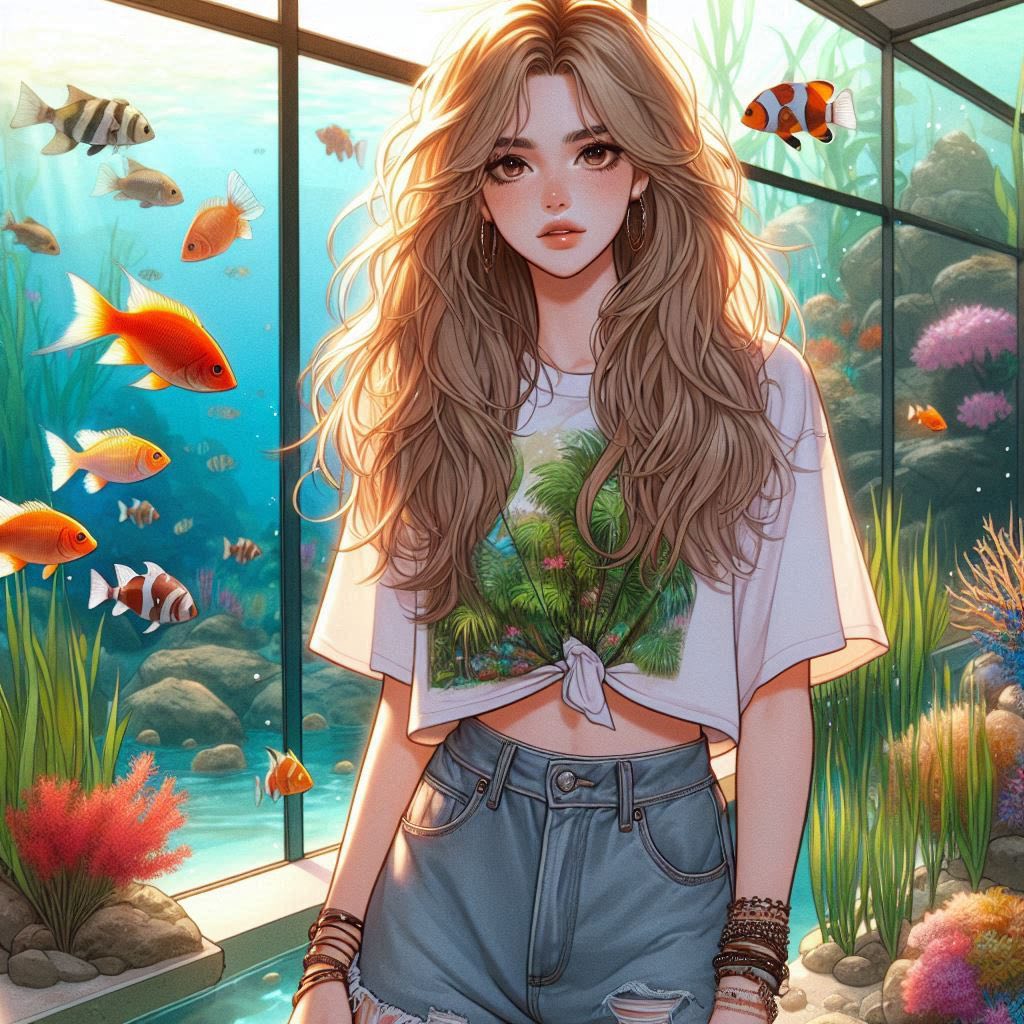 水族館前的少女