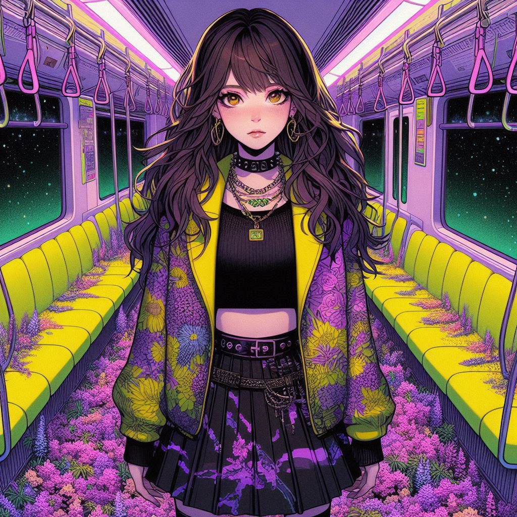 站在長滿花草的車廂