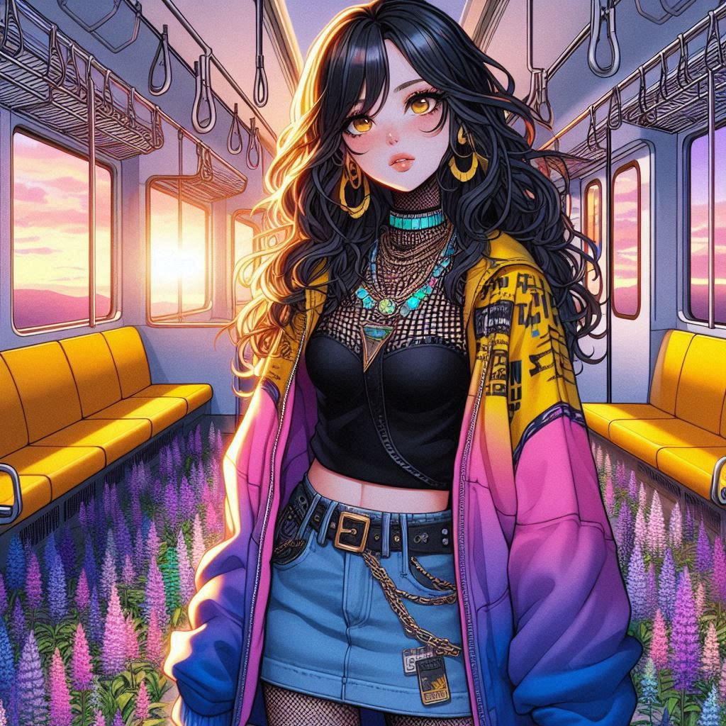 站在長滿花草的車廂