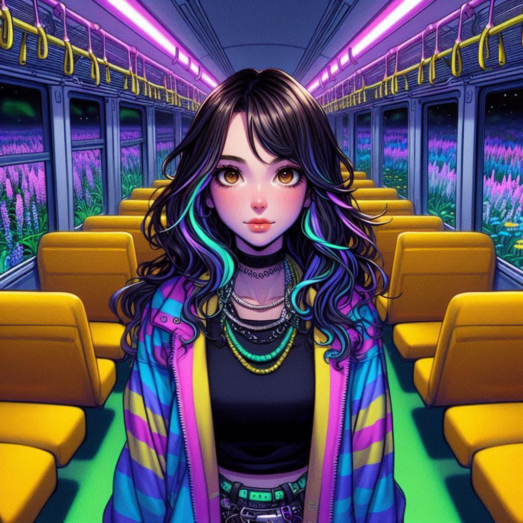 站在長滿花草的車廂