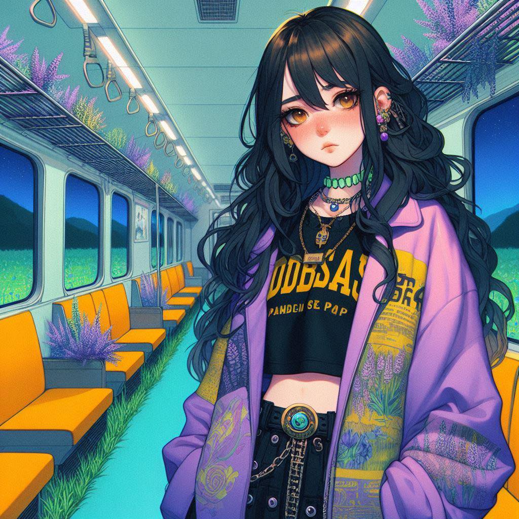 站在長滿花草的車廂