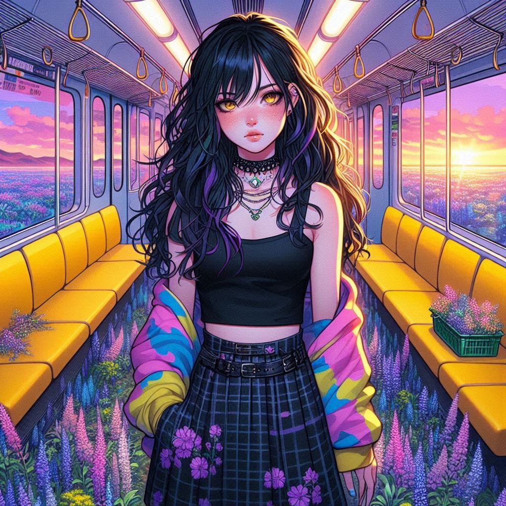 站在長滿花草的車廂