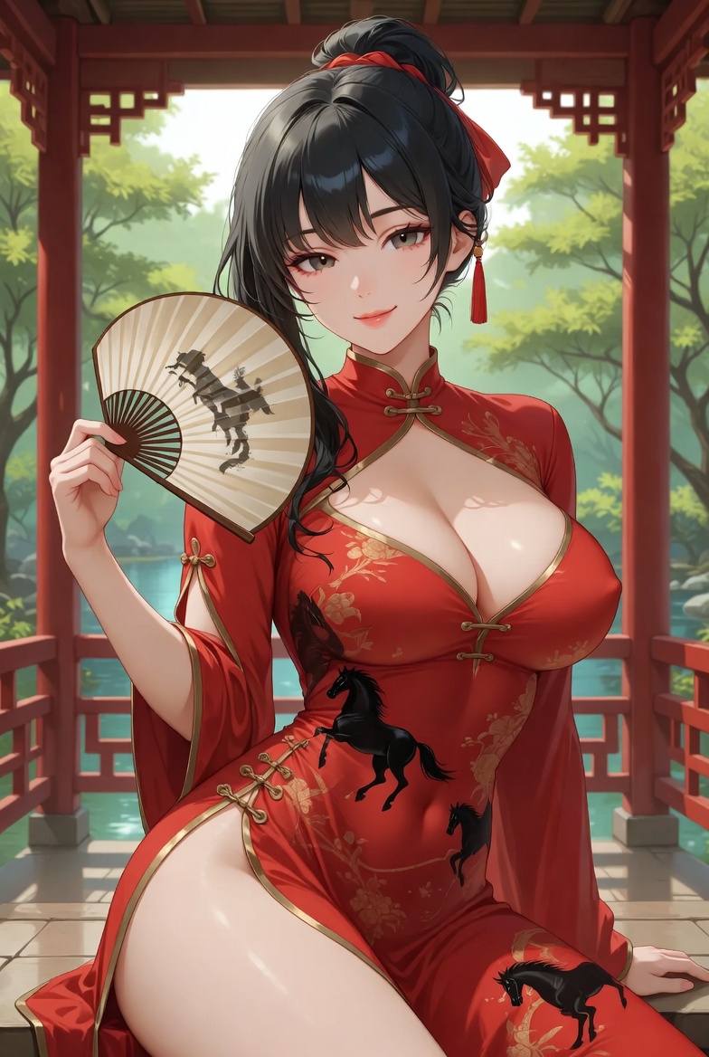Sister Fire Red Cheongsam Celebrating the Year of the Horse