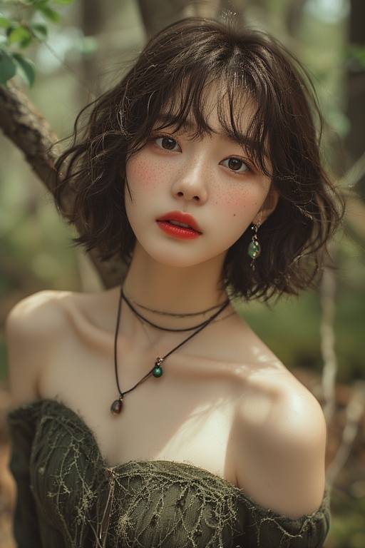 Girl wandering in the woods