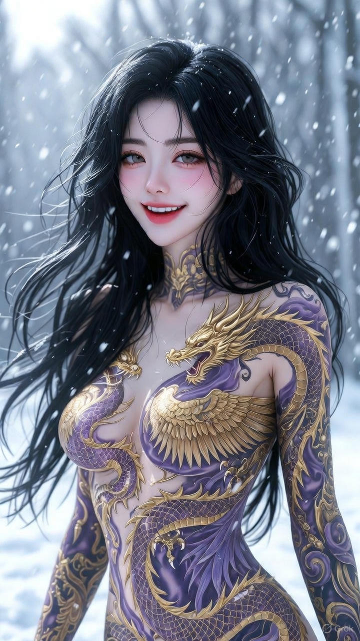 purple gold dragon phoenix tattoo