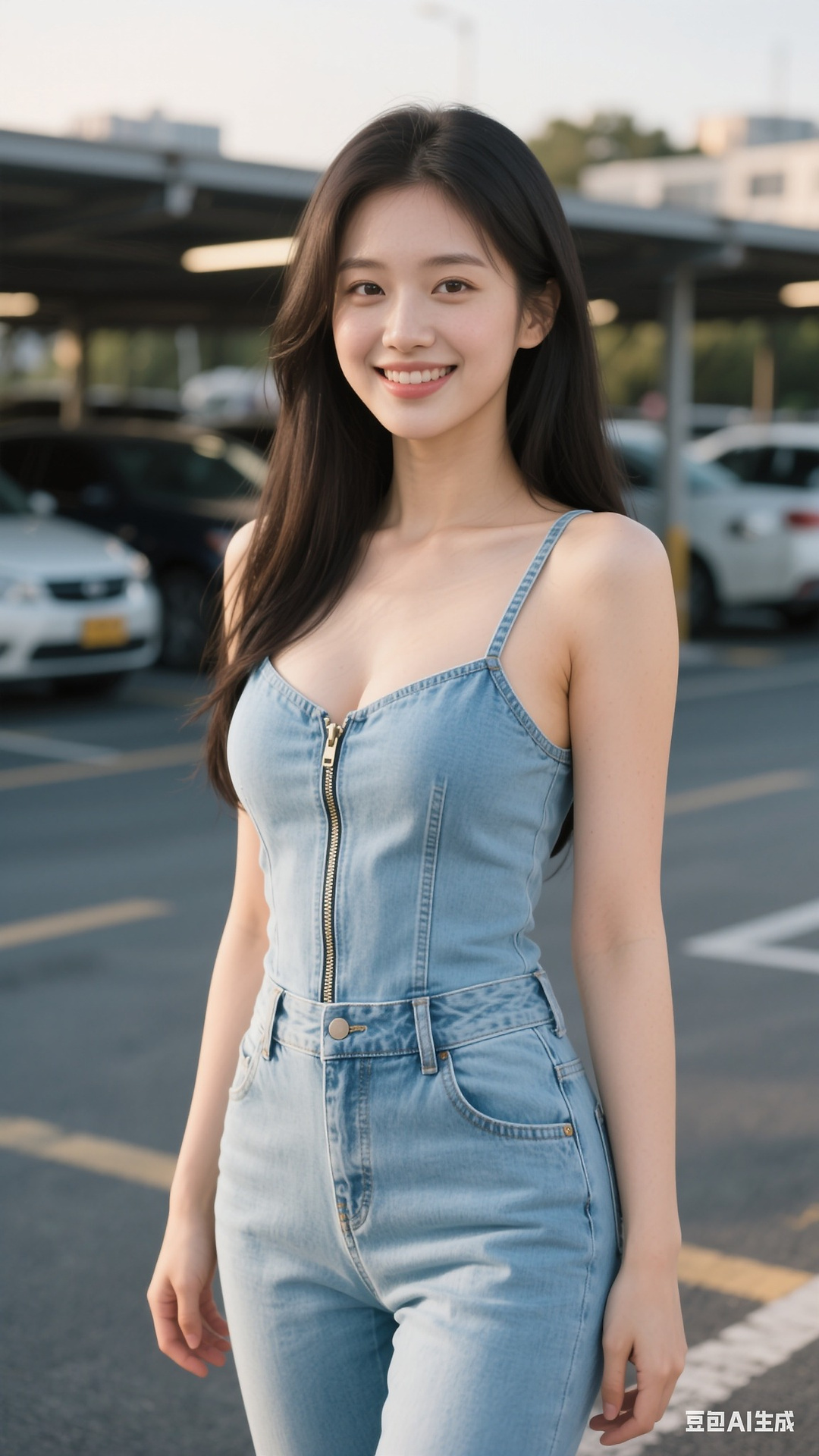 denim zipper pullover jumpsuit