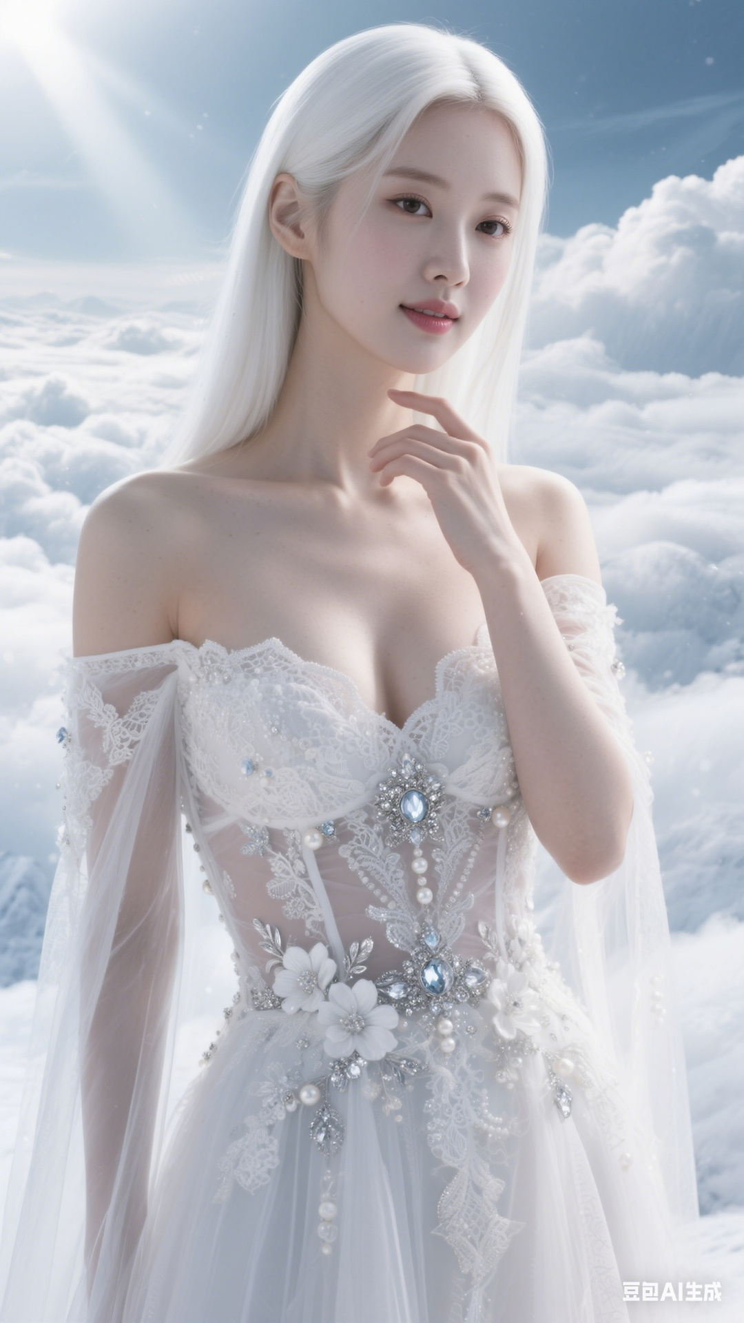Semi-transparent white tulle dress