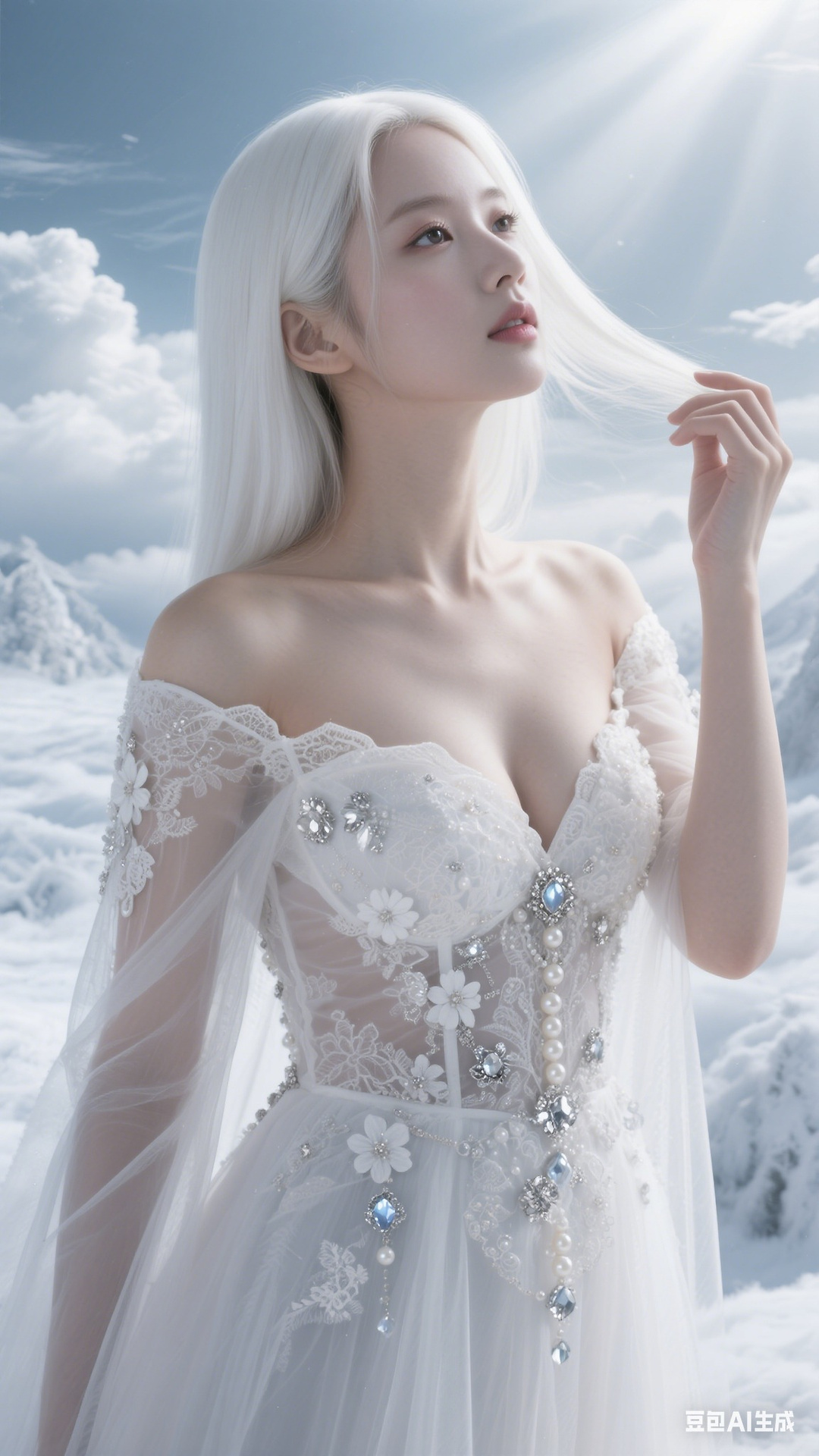 Semi-transparent white tulle dress