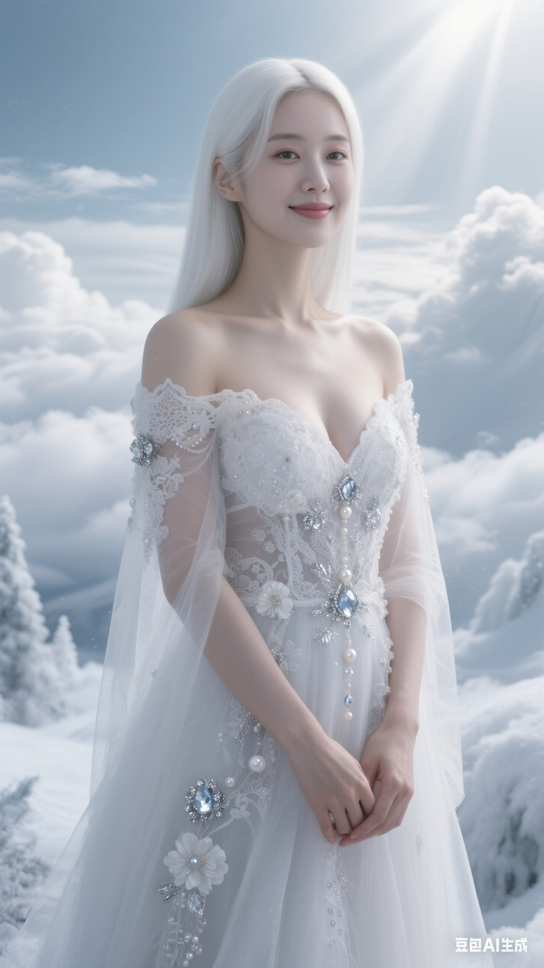 Semi-transparent white tulle dress