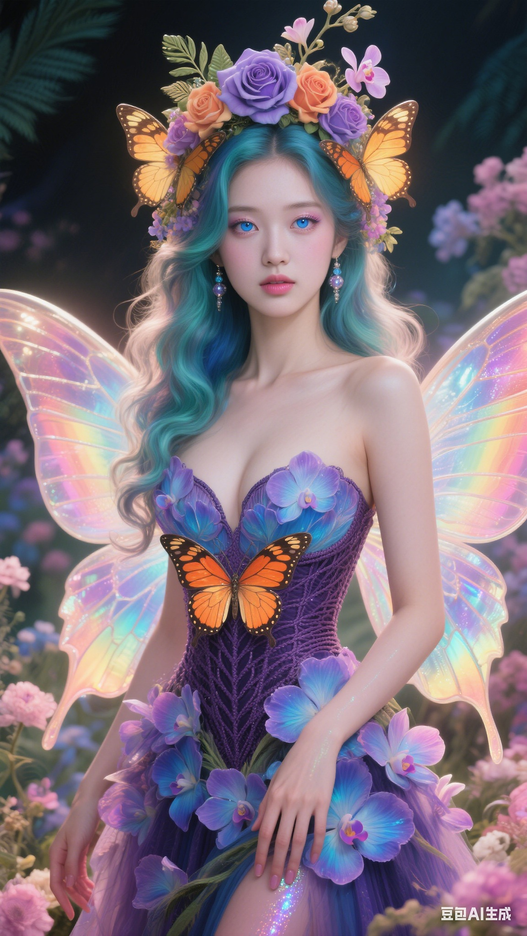 Petals and butterfly wings hand-knitted gown
