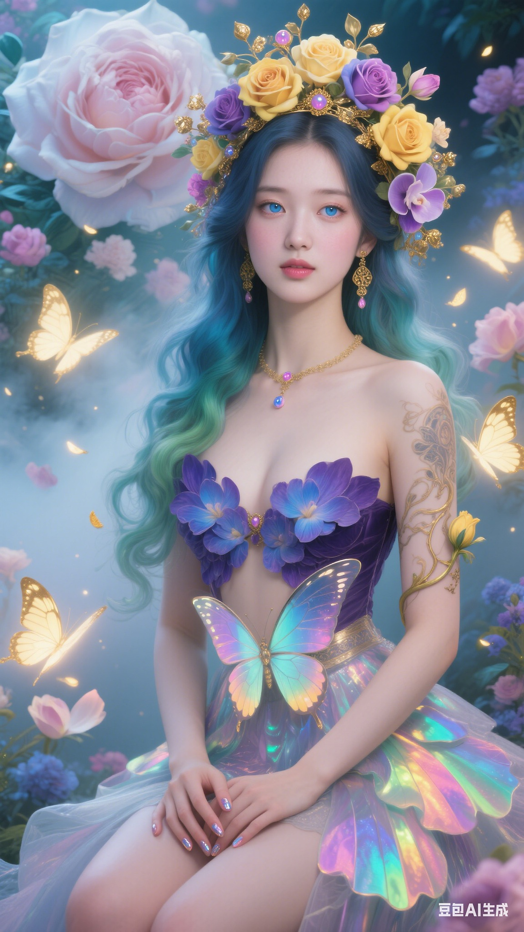 Petals and butterfly wings hand-knitted gown