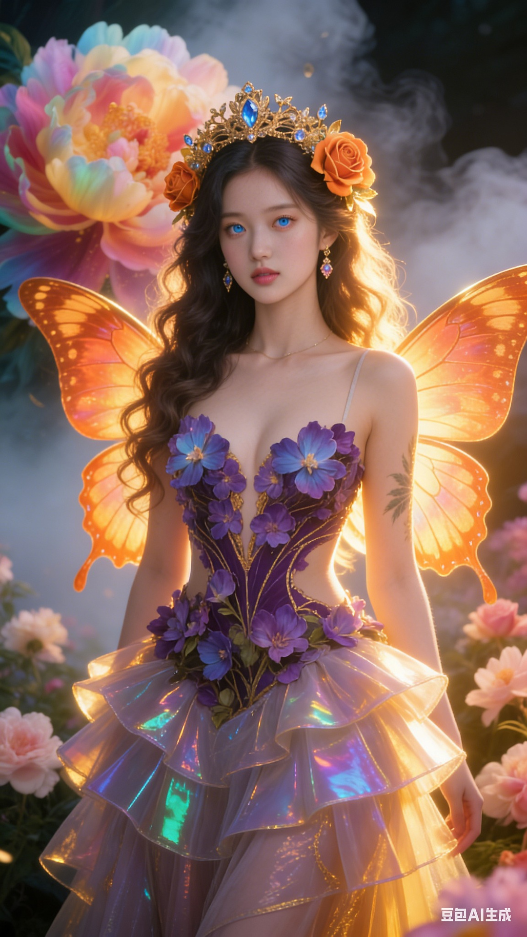 Petals and butterfly wings hand-knitted gown