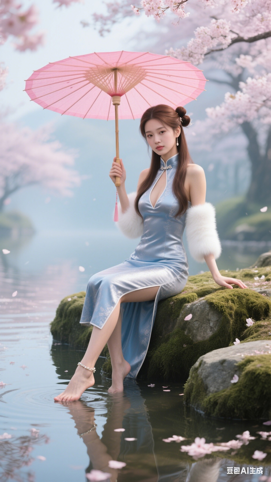 Sparkling silver-blue cheongsam