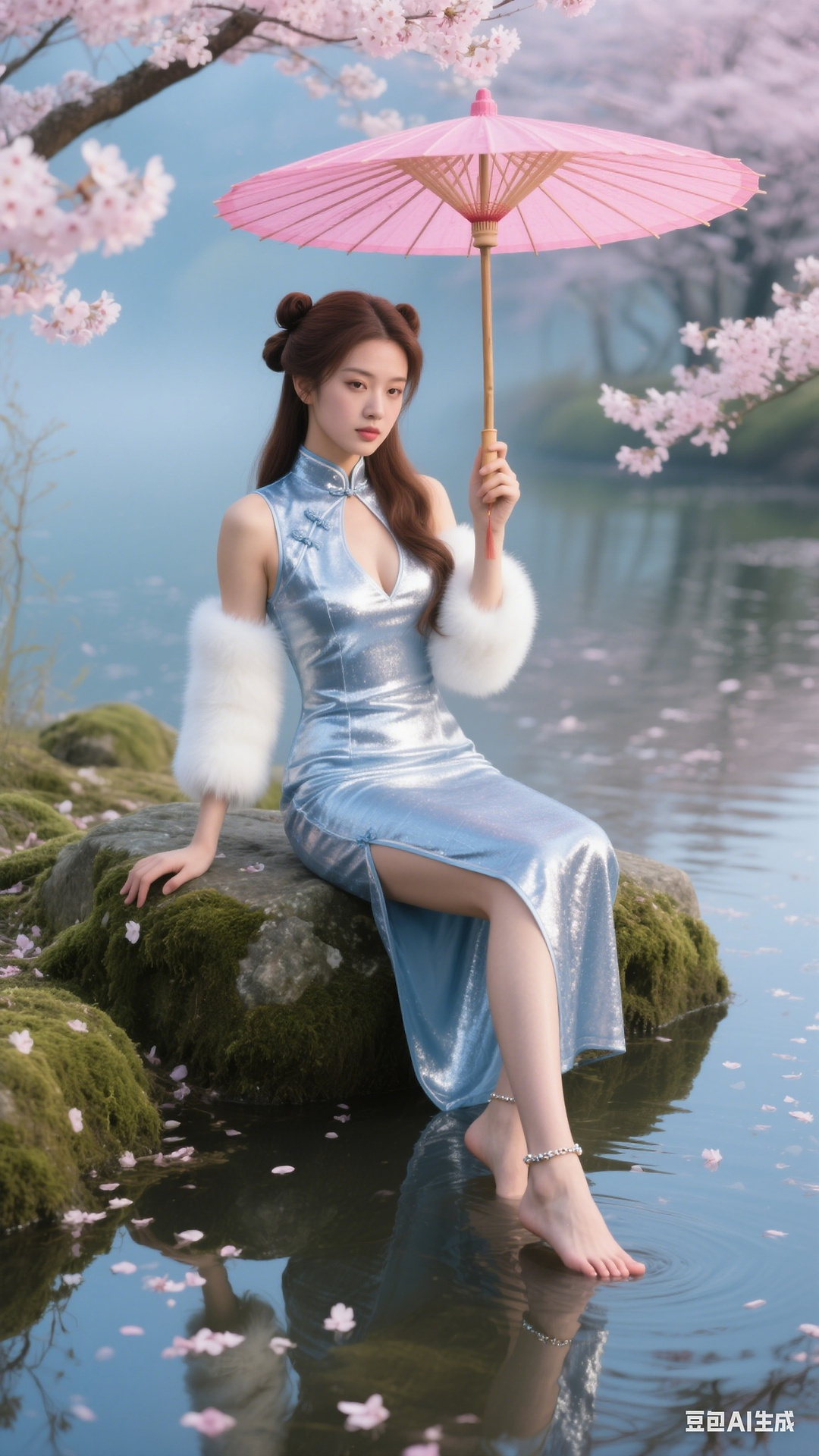 Sparkling silver-blue cheongsam