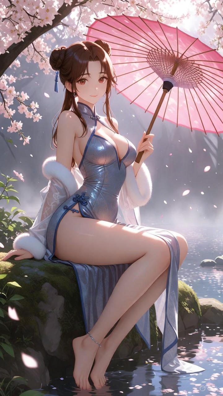 Sparkling silver-blue cheongsam