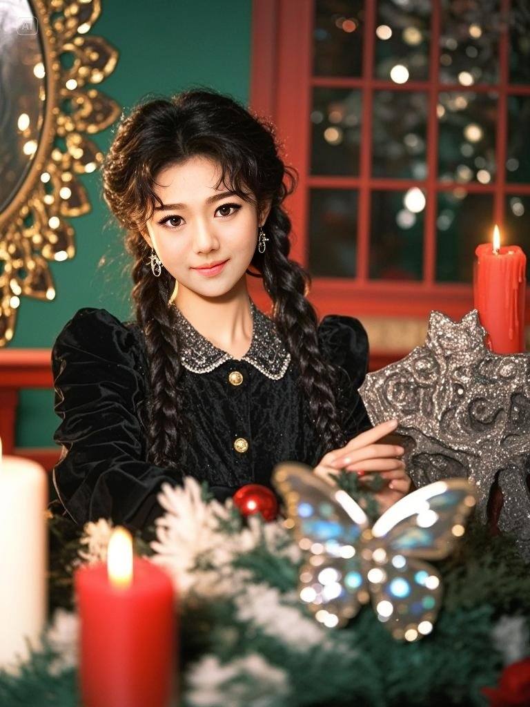 Twin Ponytail Girls Under the Christmas Tree