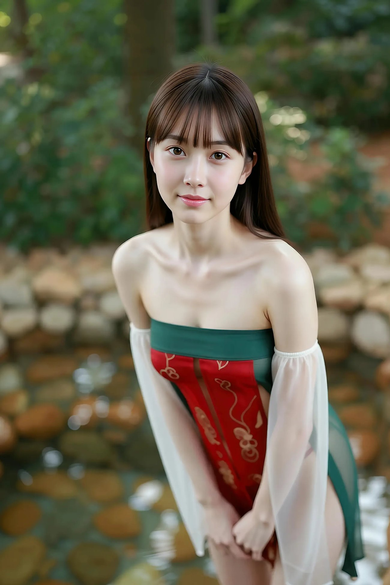 Mandarin - red-green vintage dress