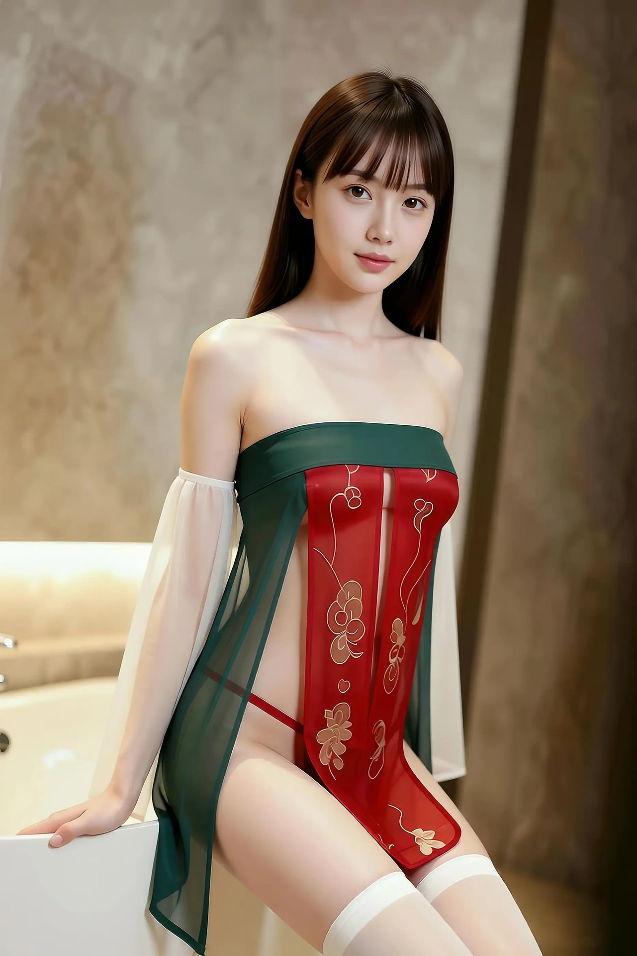 Mandarin - red-green vintage dress