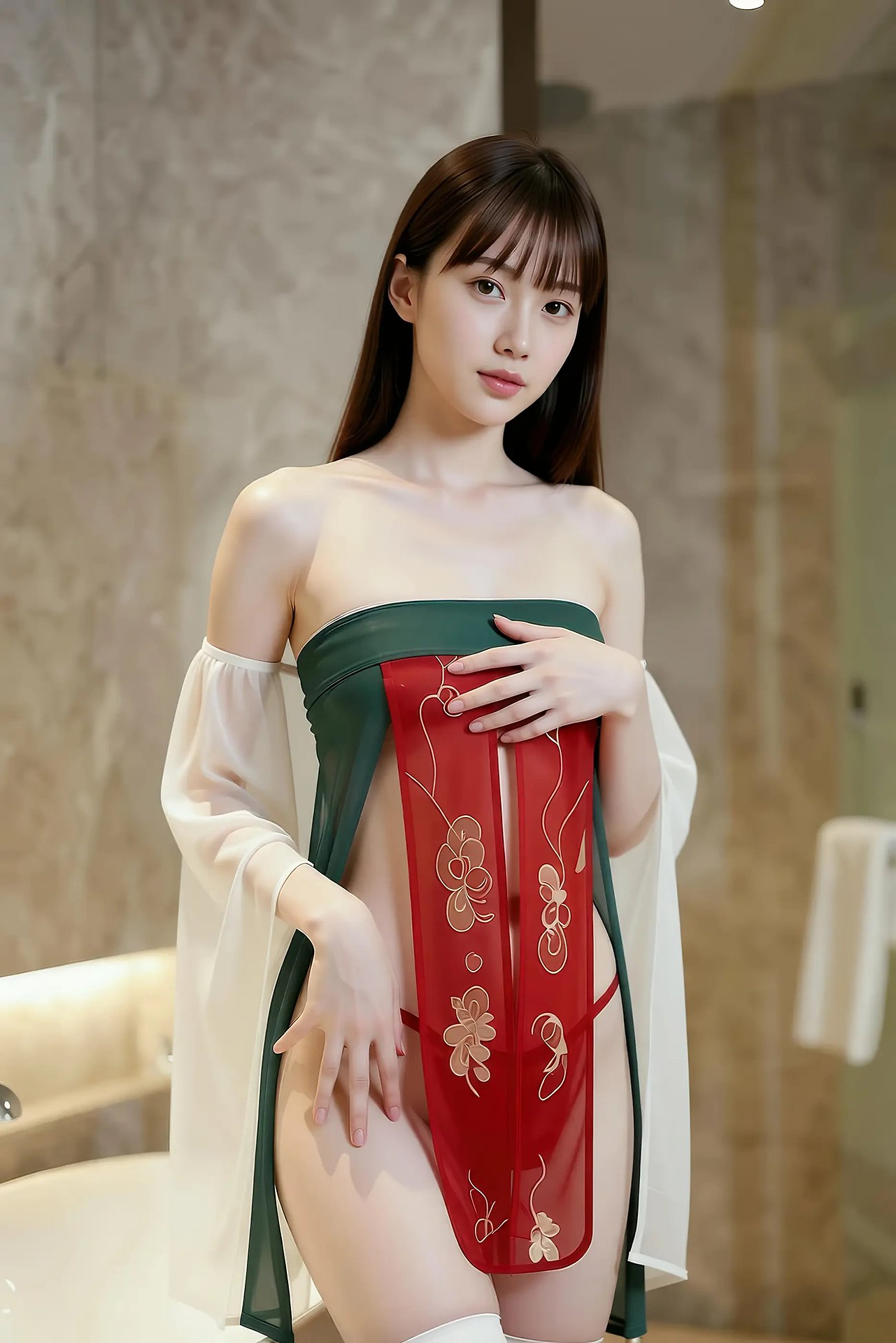 Mandarin - red-green vintage dress