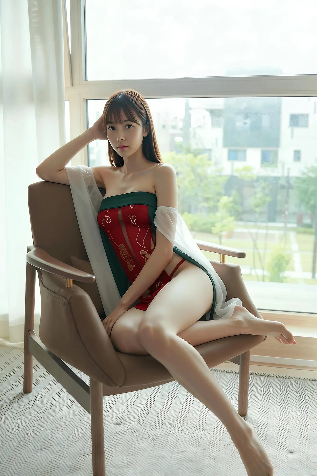 Mandarin - red-green vintage dress