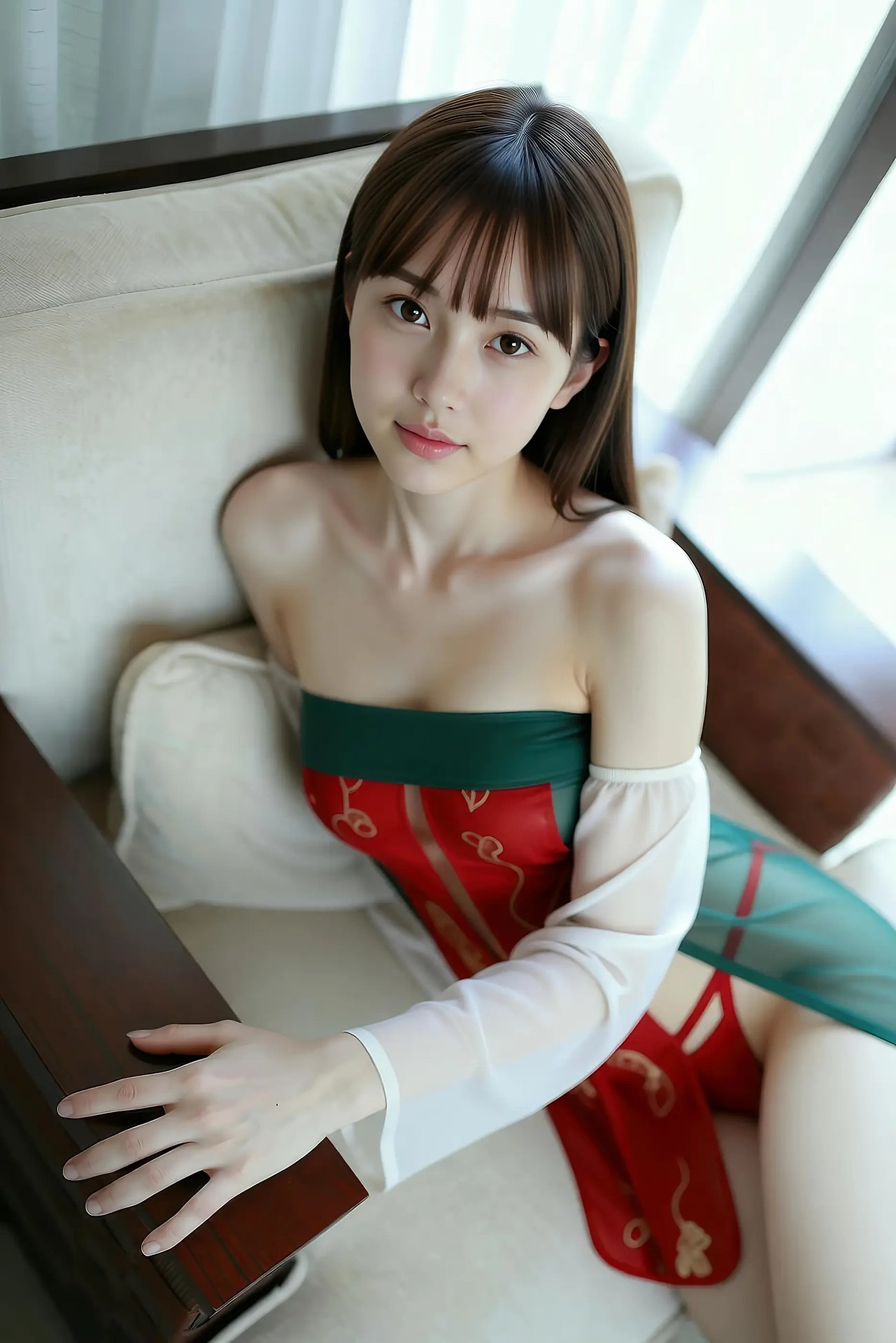 Mandarin - red-green vintage dress