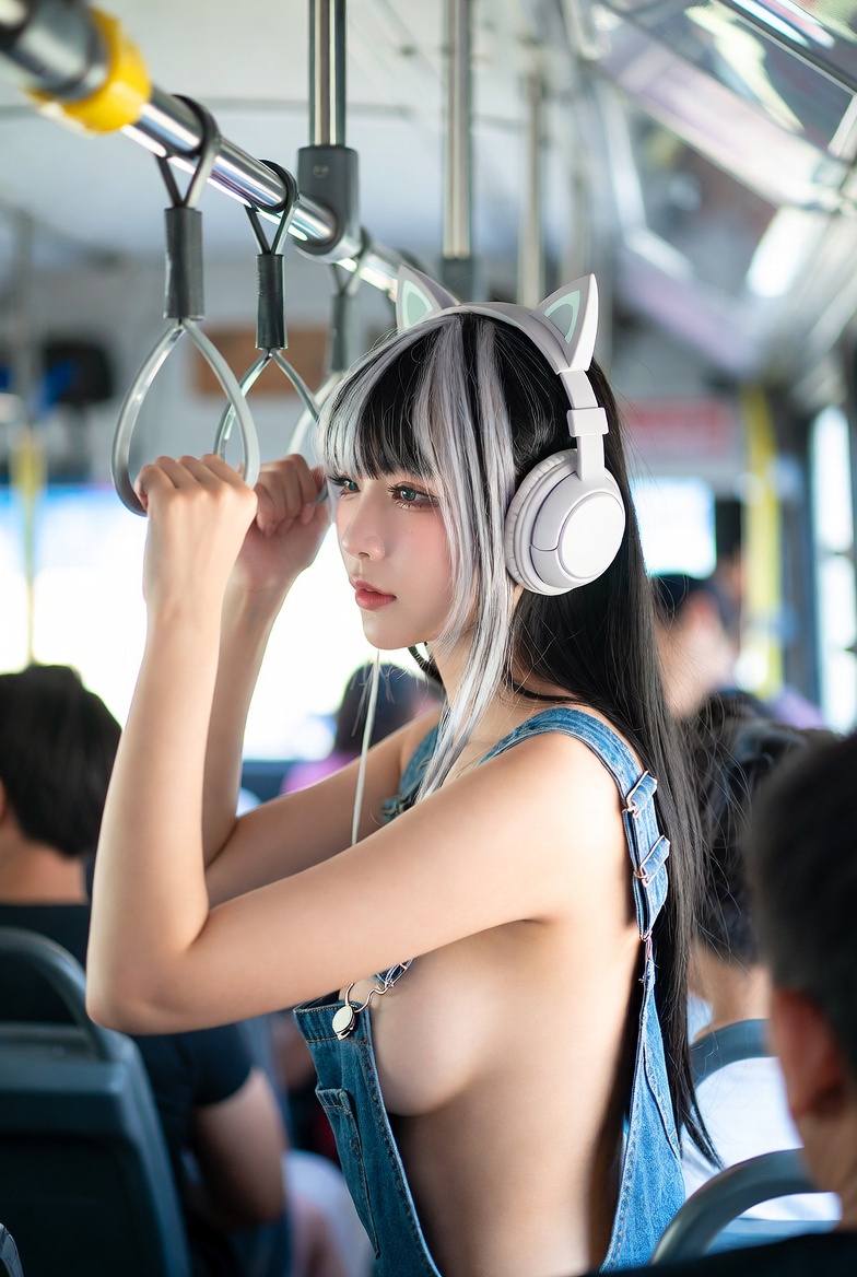 Girl's long black and white hair
