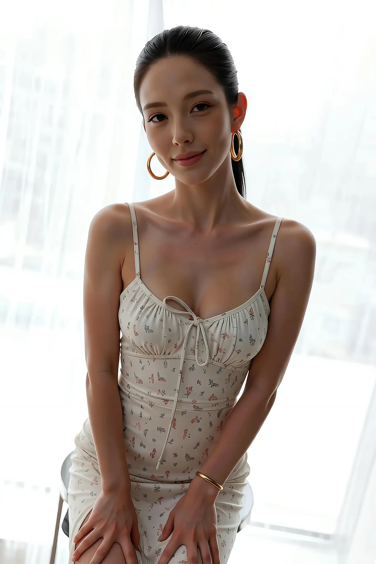 Midi - Fresh Floral Slim Shoulder Strap Long Slit Dress
