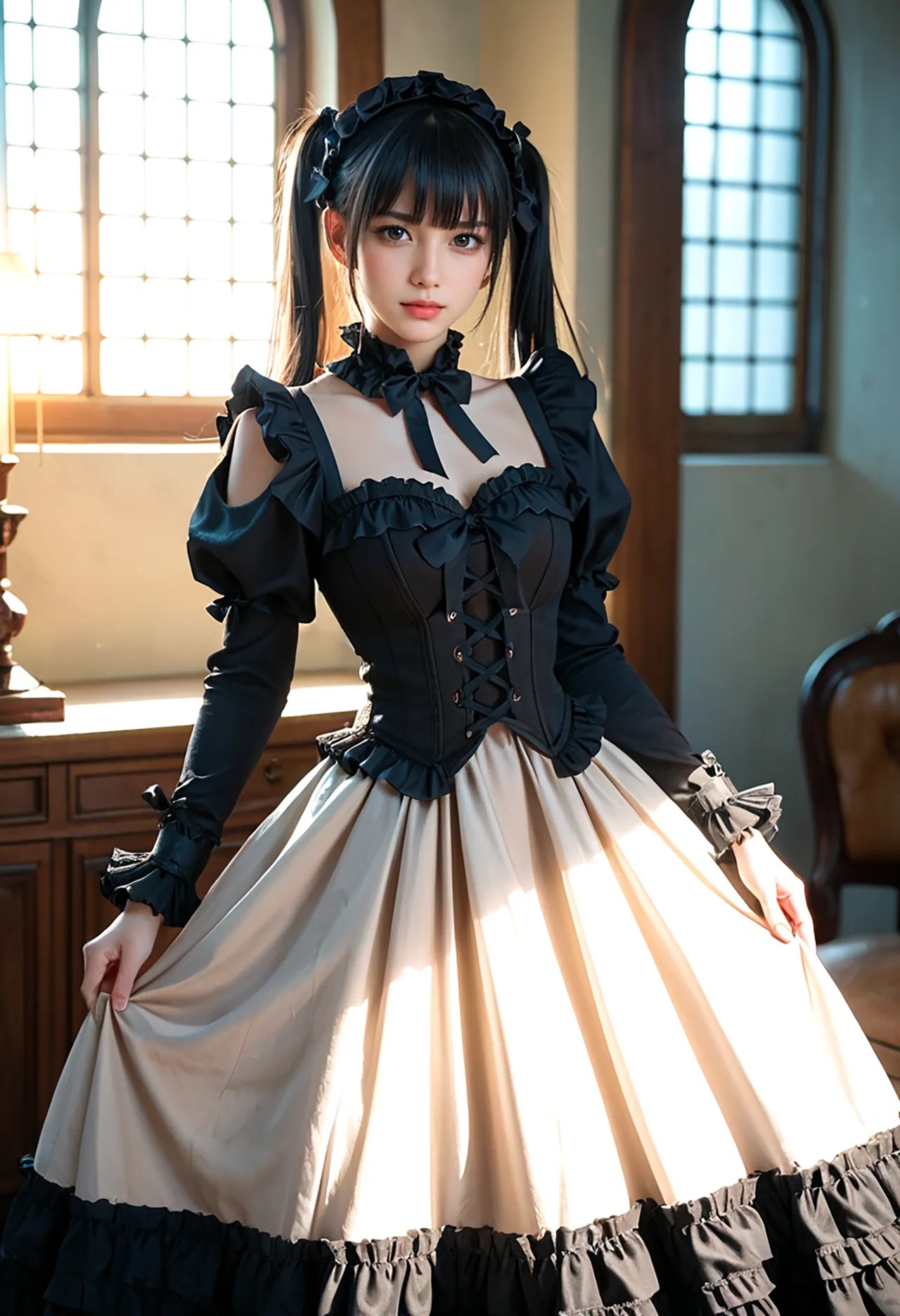 Twin-tail goth loli teenage girl and dressmaker insertion etch - Part 1
